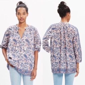 Madewell Camelia Tassle Top Boho Pink Paisley XS